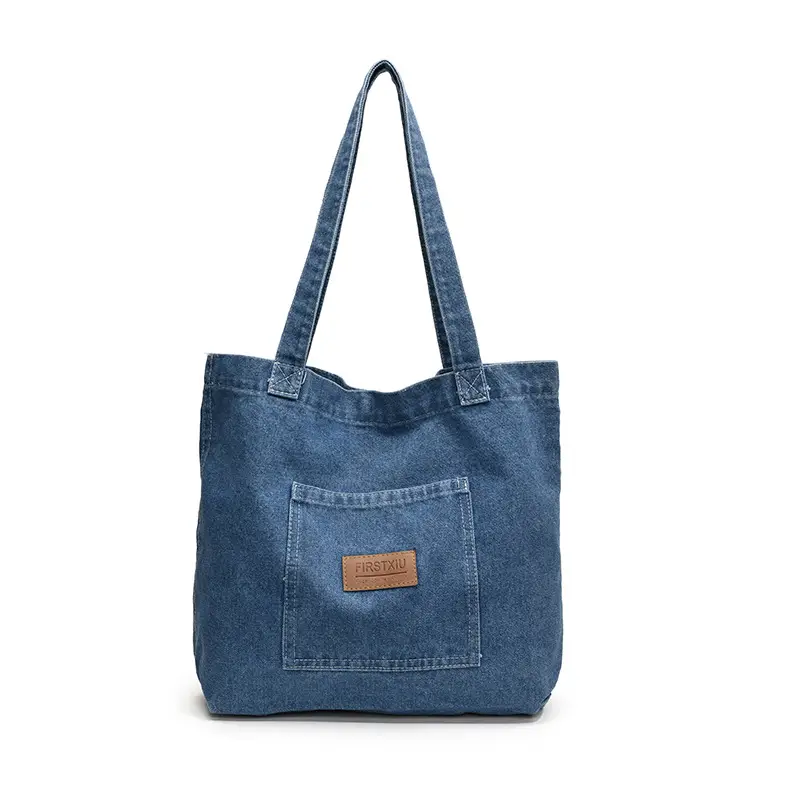 Denim Canvas Shoulder Bag Women Large Capacity Shopping Bag - Image 2
