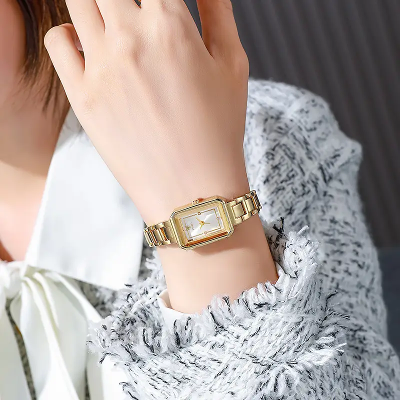 Women's Square Watch Green Quartz Steel Band — feature 7