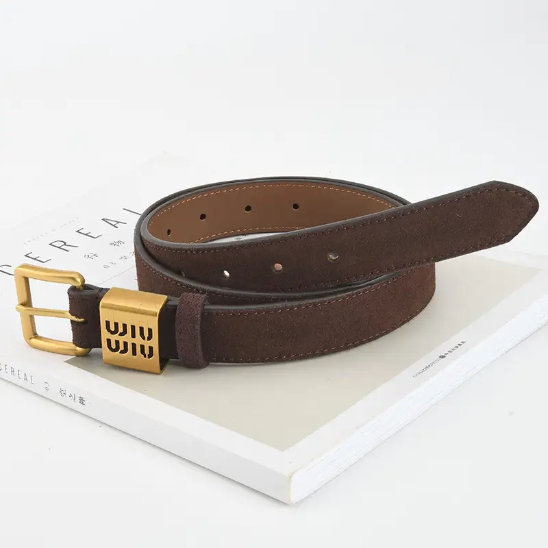 Women's Light Blue Frosted Leather Belt with Gold Buckle - Image 17