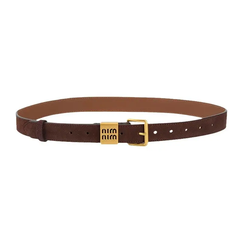 Women's Light Blue Frosted Leather Belt with Gold Buckle - Image 19
