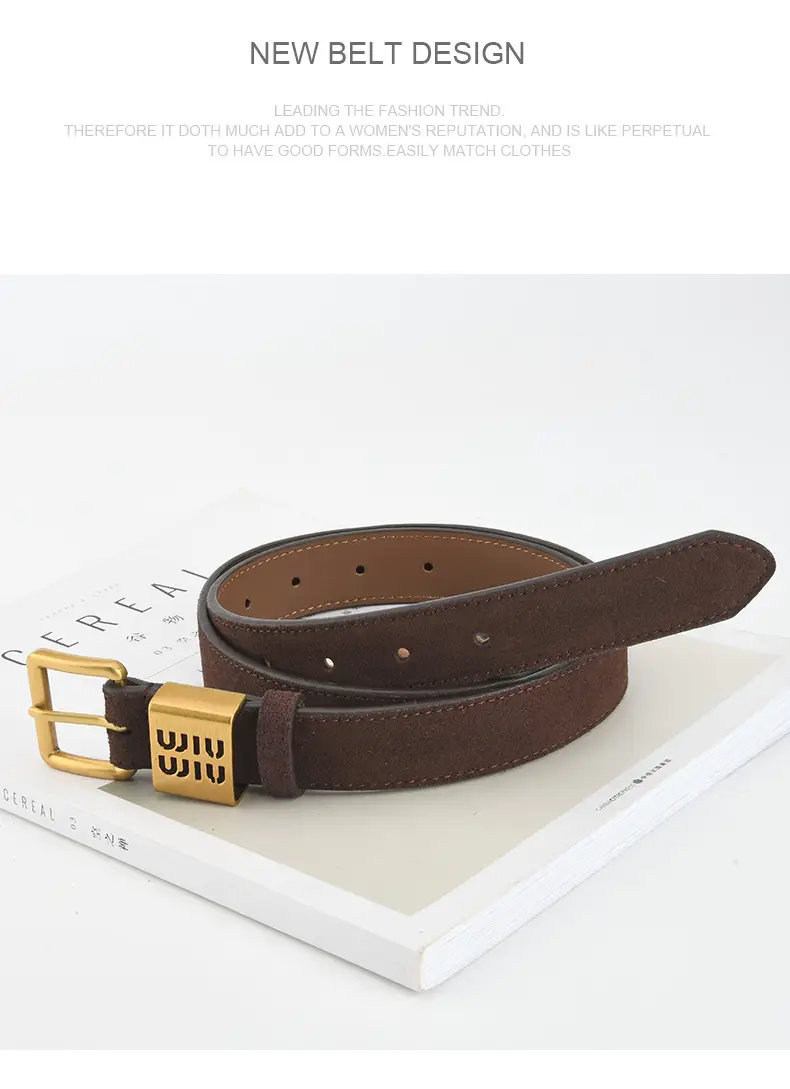 Women's Light Blue Frosted Leather Belt with Gold Buckle — feature 10