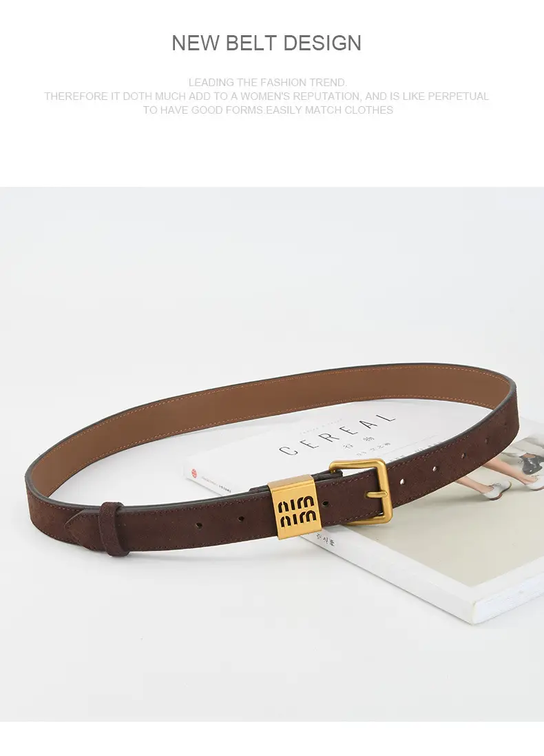 Women's Light Blue Frosted Leather Belt with Gold Buckle — feature 11