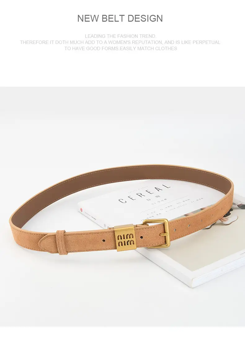 Women's Light Blue Frosted Leather Belt with Gold Buckle — feature 12