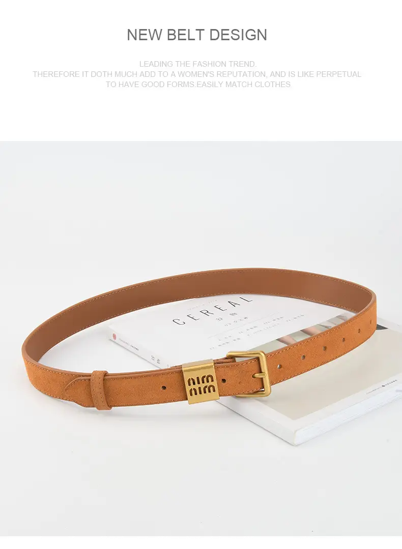 Women's Light Blue Frosted Leather Belt with Gold Buckle — feature 13