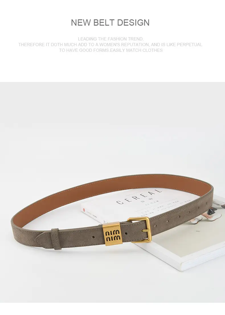 Women's Light Blue Frosted Leather Belt with Gold Buckle — feature 14