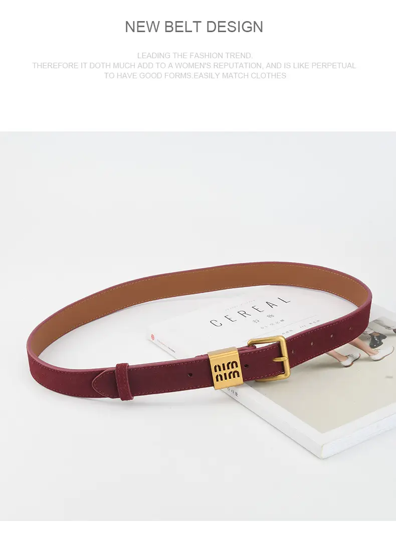 Women's Light Blue Frosted Leather Belt with Gold Buckle — feature 15