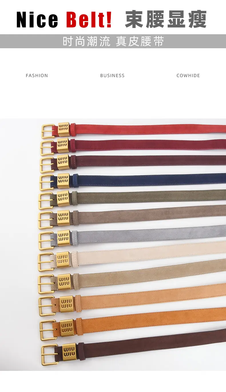 Women's Light Blue Frosted Leather Belt with Gold Buckle — feature 3