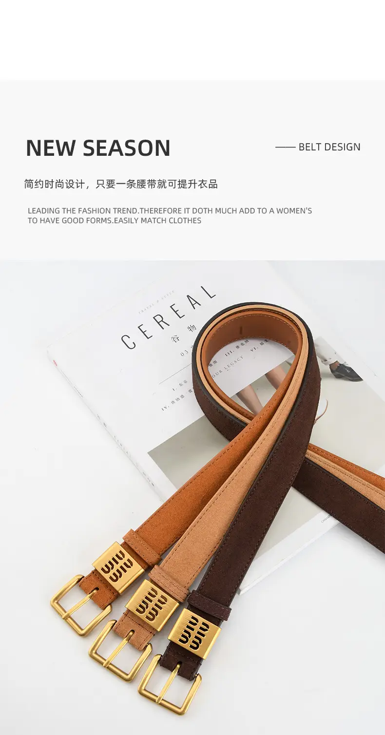 Women's Light Blue Frosted Leather Belt with Gold Buckle — feature 4