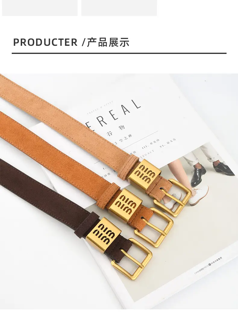 Women's Light Blue Frosted Leather Belt with Gold Buckle — feature 9