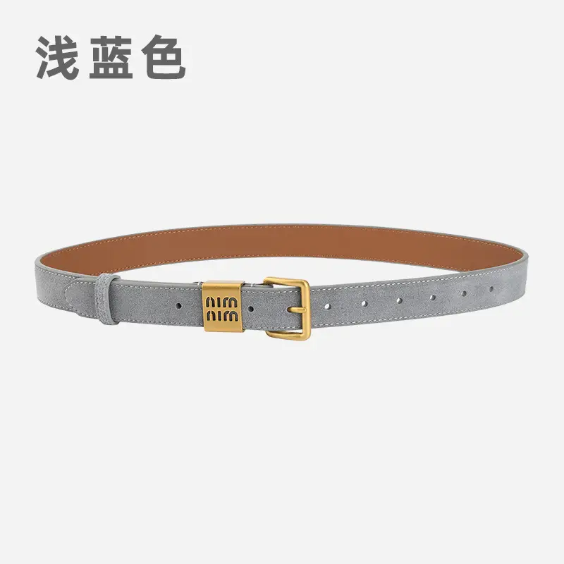 Women's Light Blue Frosted Leather Belt with Gold Buckle - Image 10
