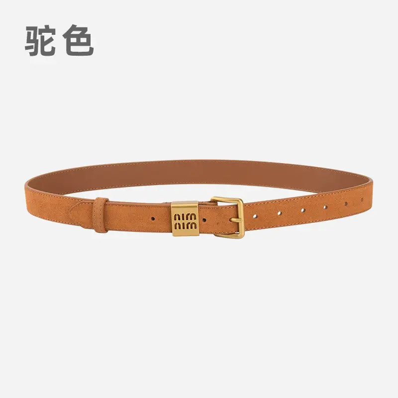 Women's Light Blue Frosted Leather Belt with Gold Buckle - Image 13