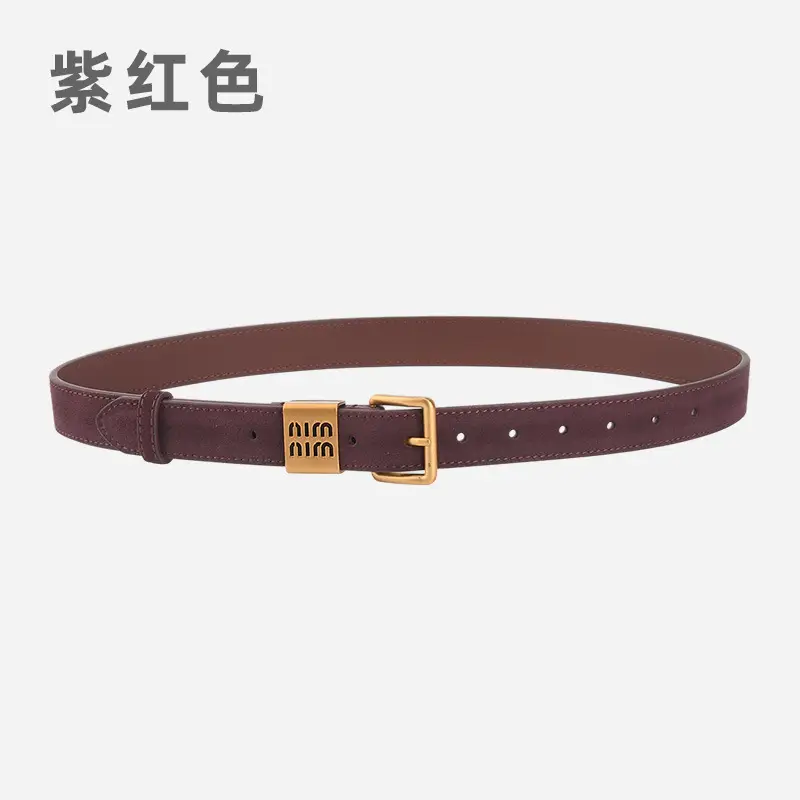 Women's Light Blue Frosted Leather Belt with Gold Buckle - Image 14