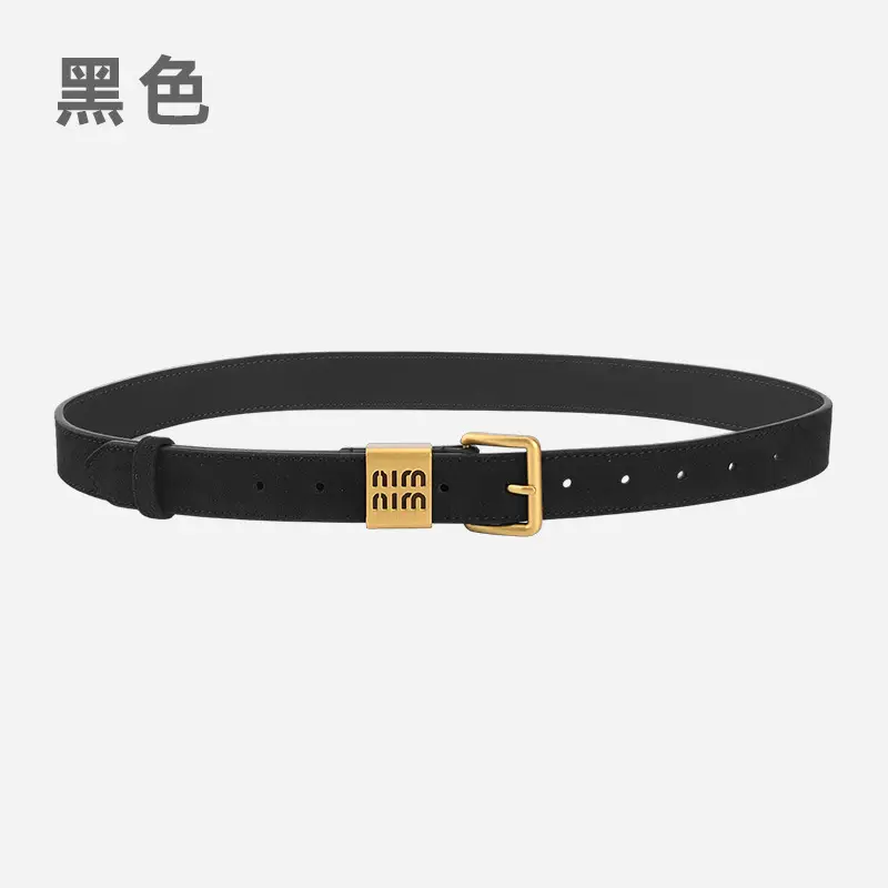 Women's Light Blue Frosted Leather Belt with Gold Buckle - Image 2