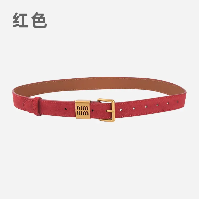 Women's Light Blue Frosted Leather Belt with Gold Buckle - Image 3