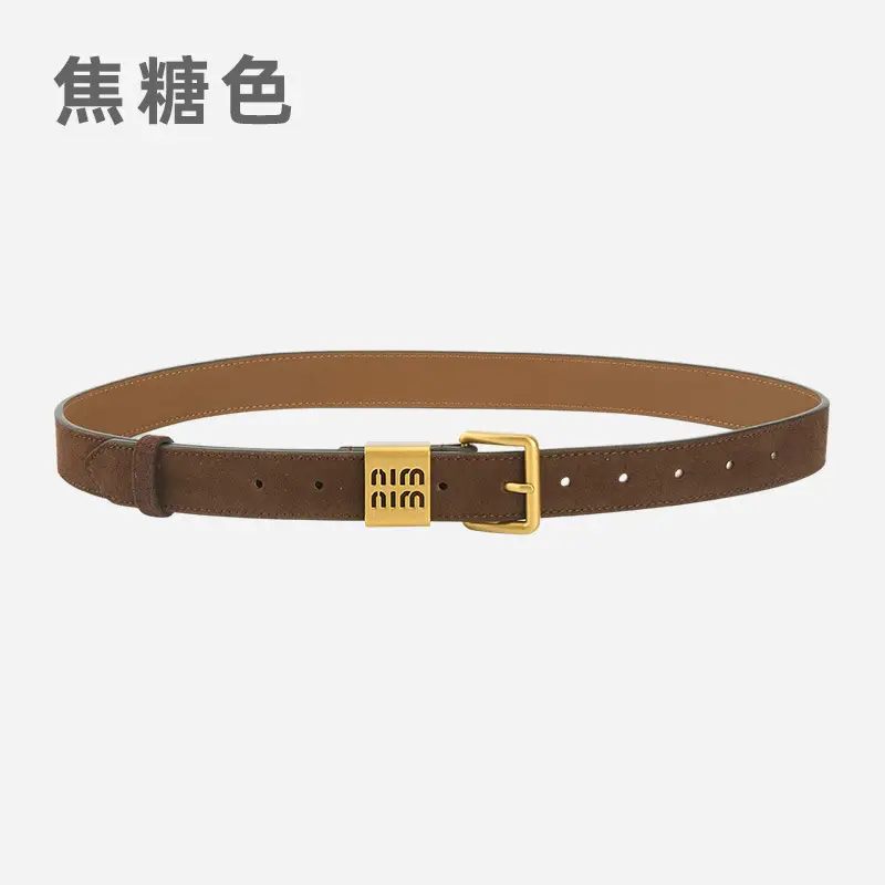 Women's Light Blue Frosted Leather Belt with Gold Buckle - Image 4