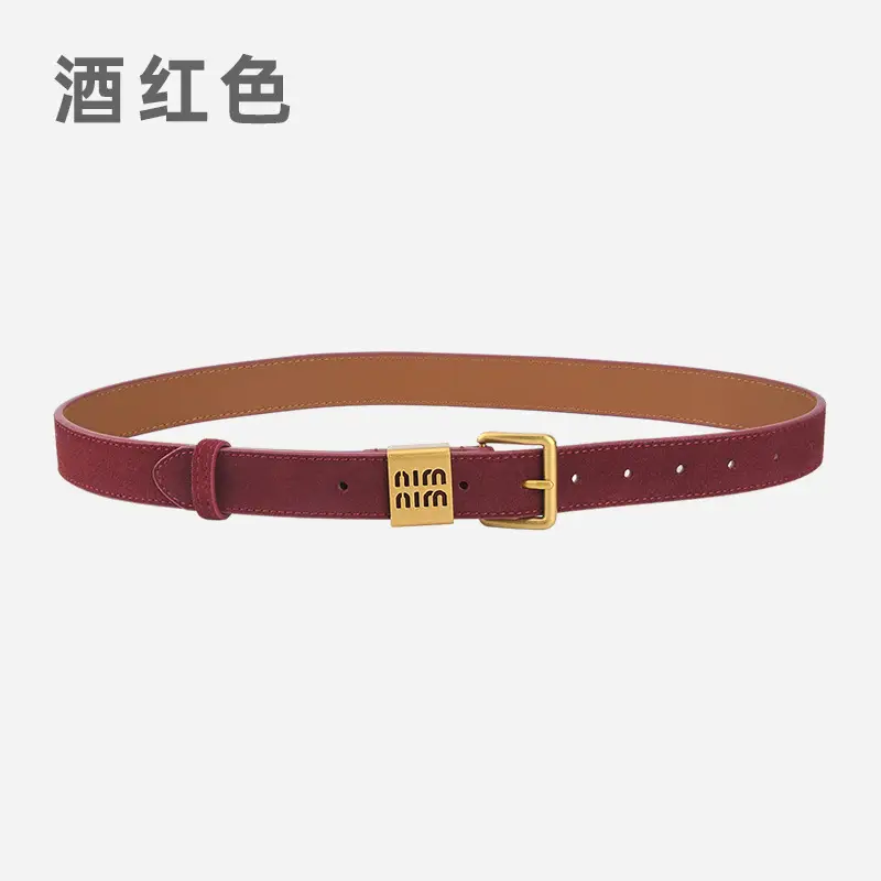 Women's Light Blue Frosted Leather Belt with Gold Buckle - Image 5