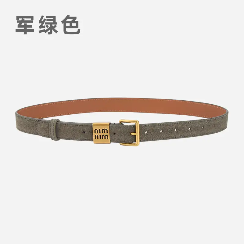 Women's Light Blue Frosted Leather Belt with Gold Buckle - Image 6