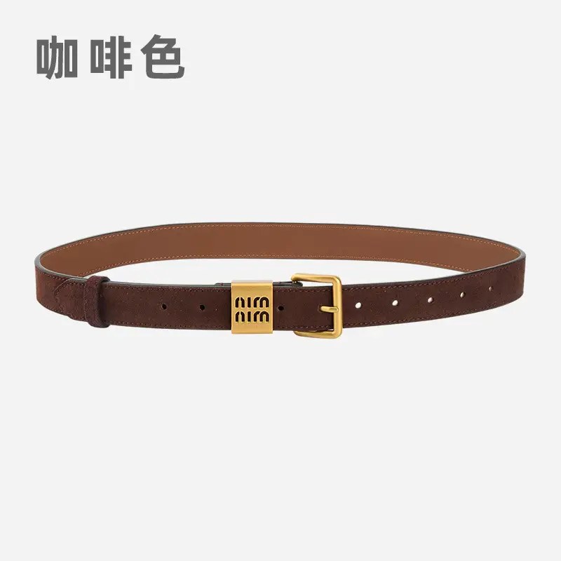 Women's Light Blue Frosted Leather Belt with Gold Buckle - Image 7