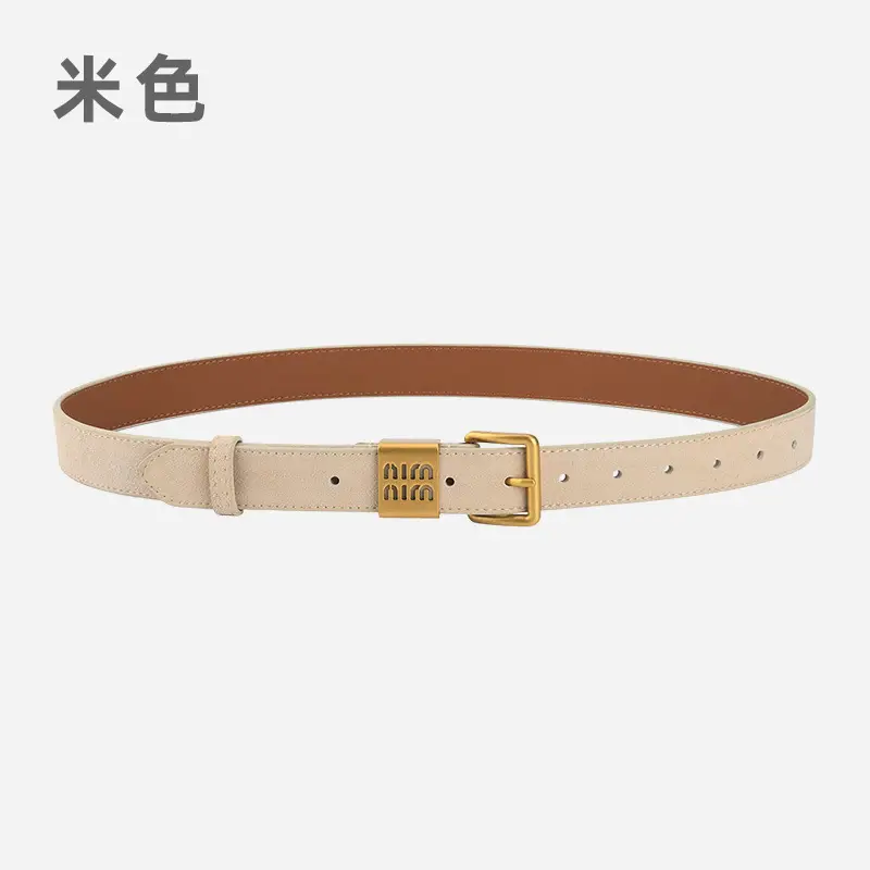 Women's Light Blue Frosted Leather Belt with Gold Buckle - Image 8