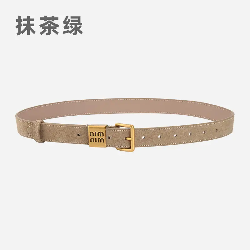 Women's Light Blue Frosted Leather Belt with Gold Buckle - Image 9