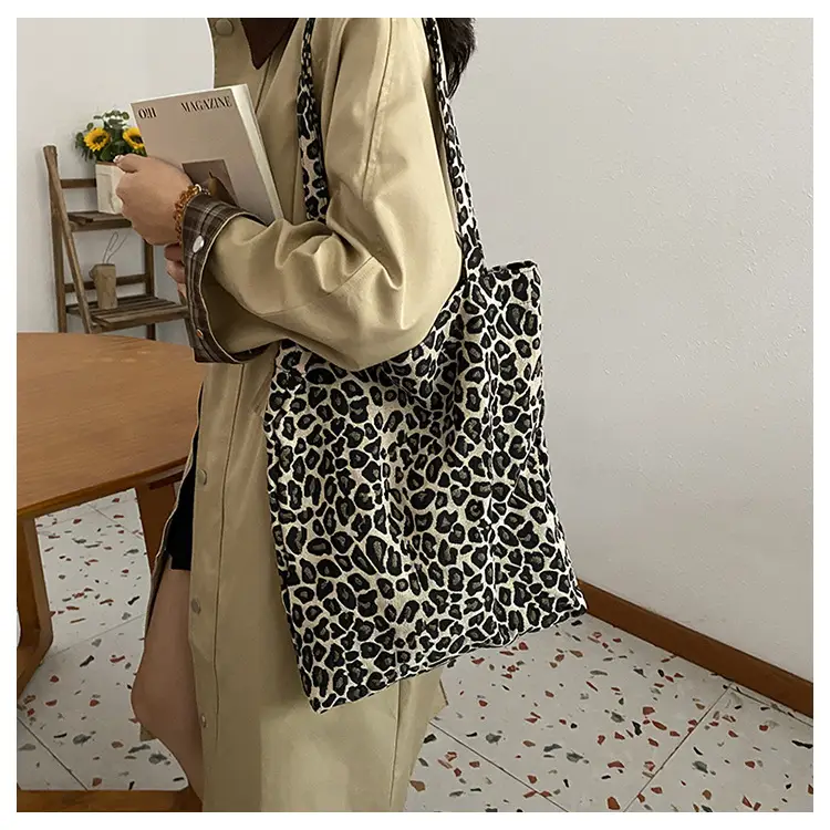 Leopard Print Canvas Shoulder Bag 2024 New Style - Image 5