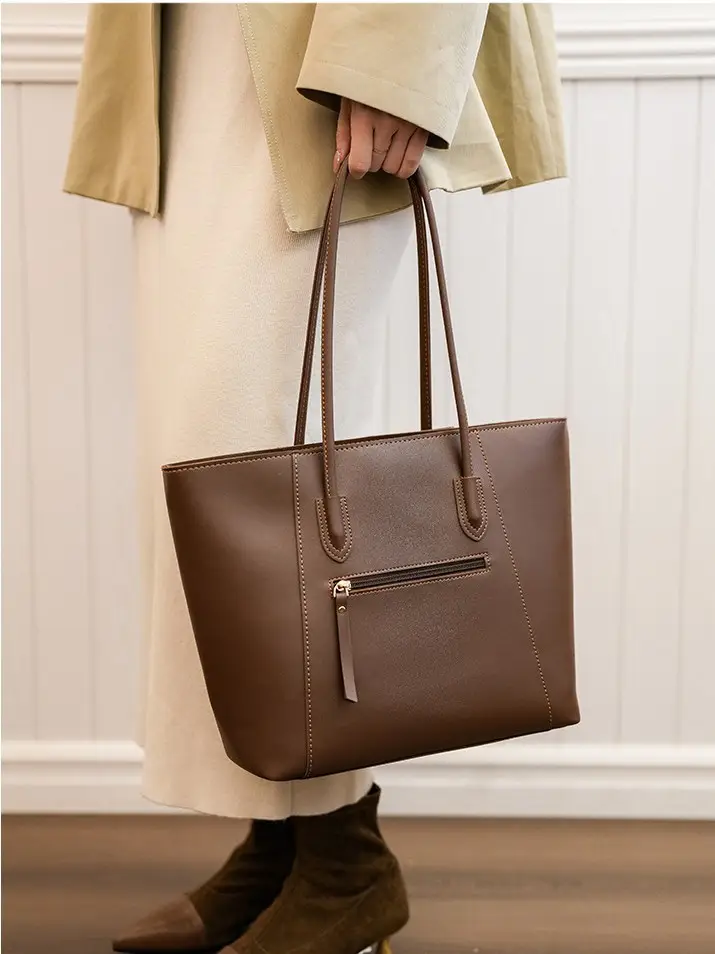 Women Large Capacity Brown Tote Bag Shoulder Handbag