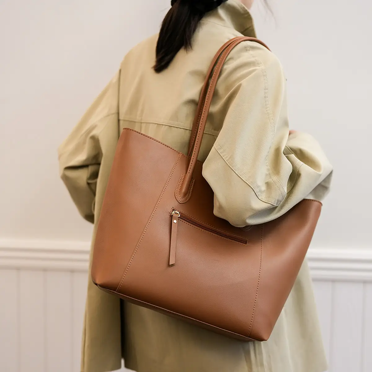 Women Large Capacity Brown Tote Bag Shoulder Handbag — feature 14