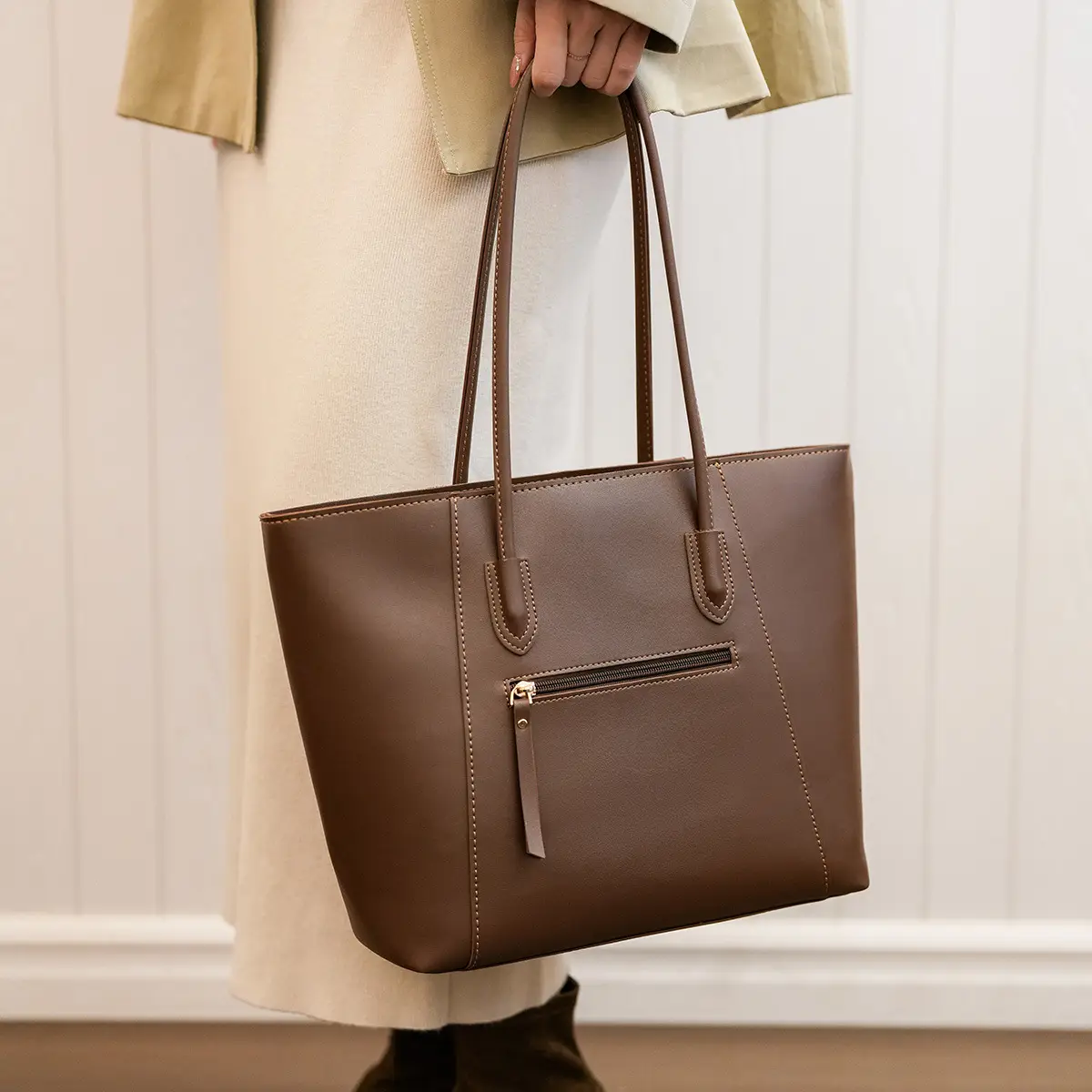 Women Large Capacity Brown Tote Bag Shoulder Handbag — feature 22
