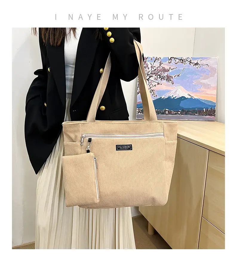 Women Cross-Border Tote Bag with Zippered Pocket — feature 2