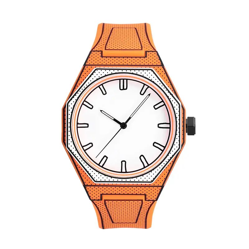 Men's Pebbled Quartz Watch Orange Strap Creative Watch - Image 6