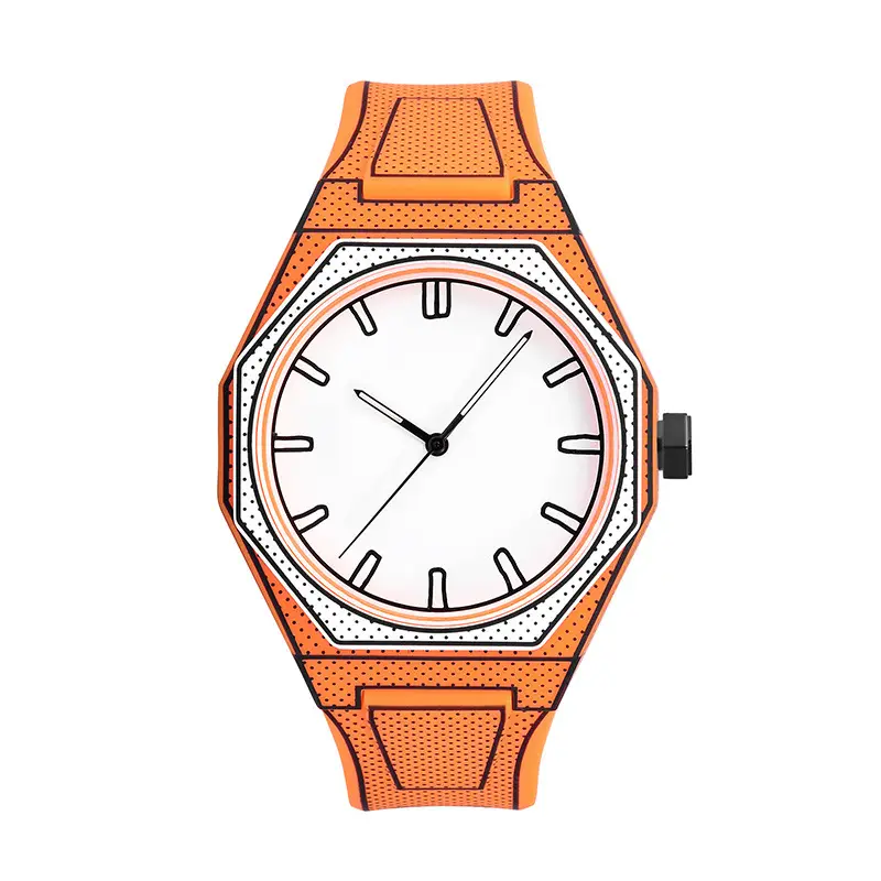 Men's Pebbled Quartz Watch Orange Strap Creative Watch - Image 3