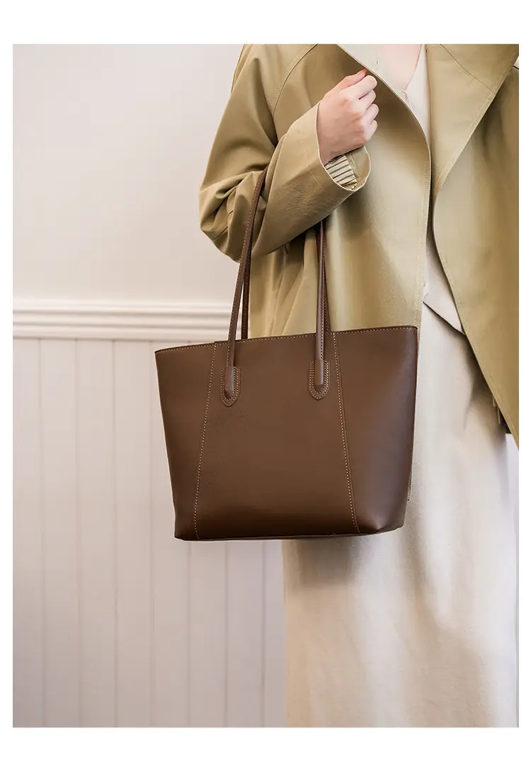 Women Large Tan Leather Tote Bag with Long Strap — feature 23