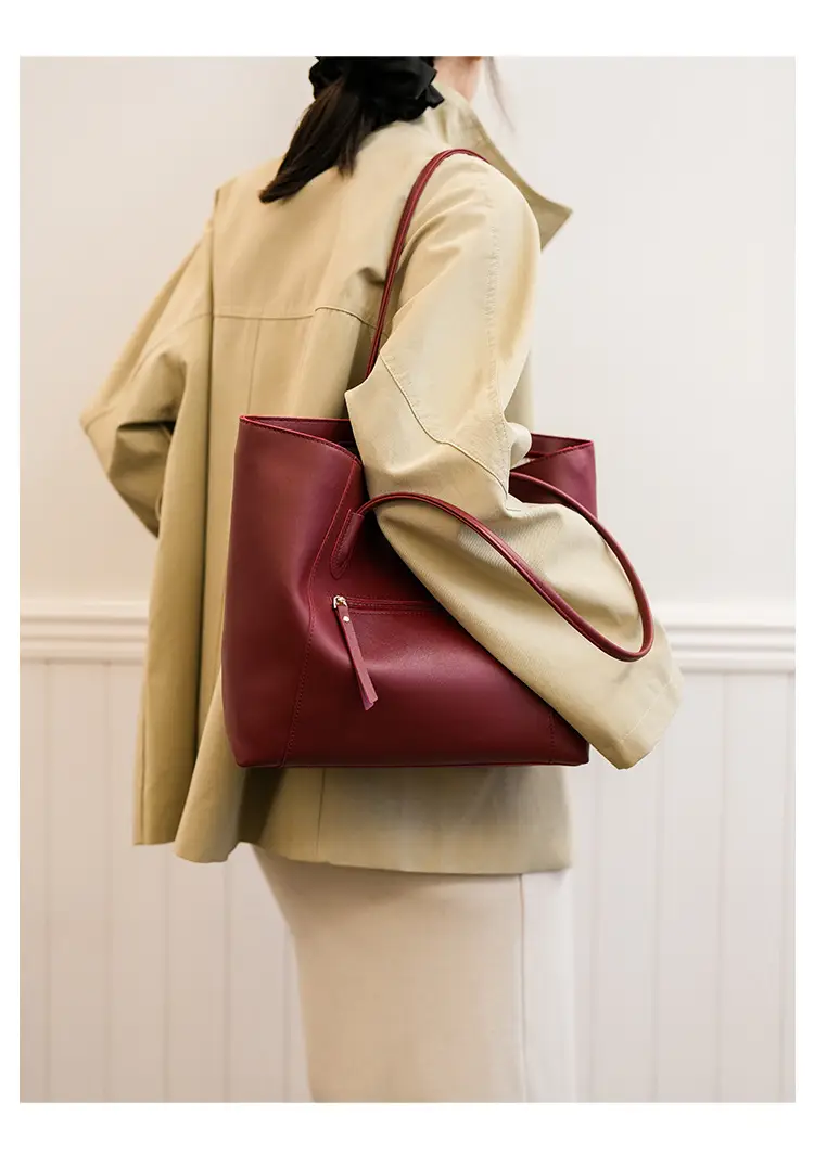 Women Large Tan Leather Tote Bag with Long Strap — feature 28