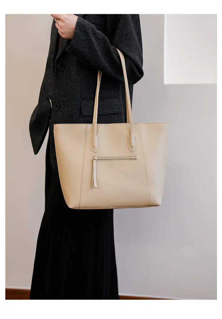 Women Large Tan Leather Tote Bag with Long Strap — feature 32
