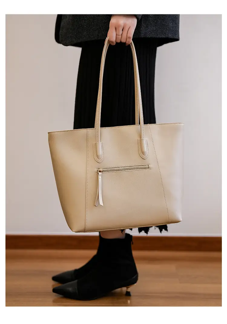 Women Large Tan Leather Tote Bag with Long Strap — feature 33