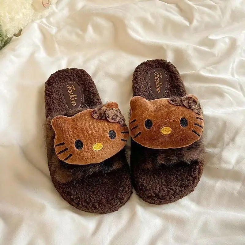 Cute Leopard Print Cat Fur Slippers for Women 2025 New Autumn and Winter Home Indoor Non-Slip Supermarket Wholesale Cotton Slippers