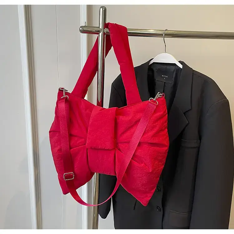 Red Bow Nylon Shoulder Bag 2024 New Style — feature 19
