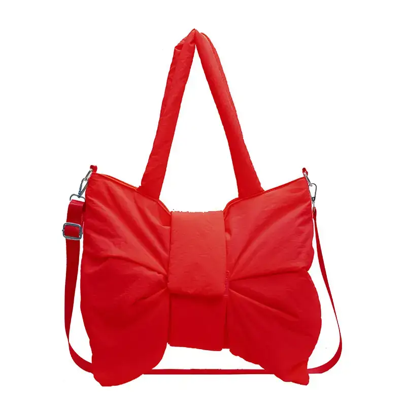 Red Bow Nylon Shoulder Bag 2024 New Style - Image 6