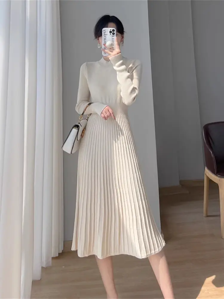 Women's Autumn and Winter Long Sleeve Small Chanel Style Knitted dress 2025 New Style with Coat Inner Base Sweater Long Skirt