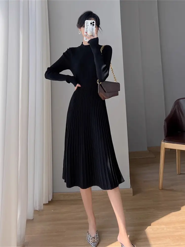 Women's Autumn and Winter Long Sleeve Small Chanel Style Knitted dress 2025 New Style with Coat Inner Base Sweater Long Skirt