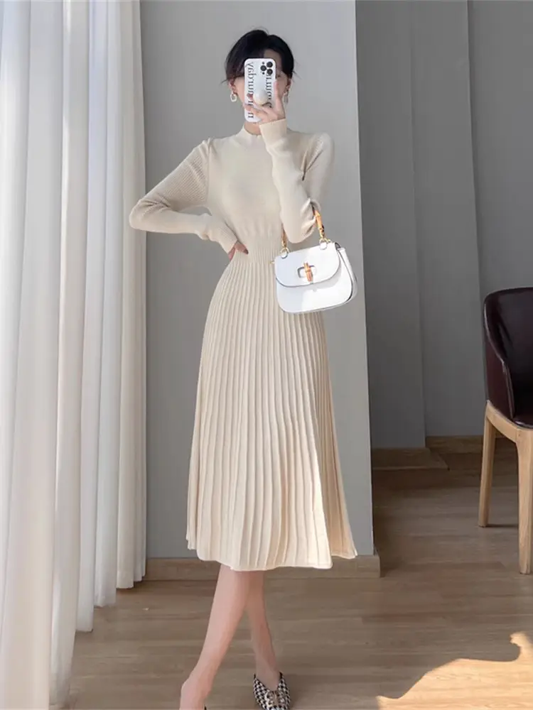 Women's Autumn and Winter Long Sleeve Small Chanel Style Knitted dress 2025 New Style with Coat Inner Base Sweater Long Skirt