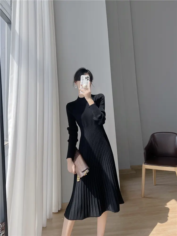 Women's Autumn and Winter Long Sleeve Small Chanel Style Knitted dress 2025 New Style with Coat Inner Base Sweater Long Skirt — feature 10