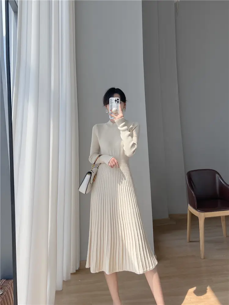 Women's Autumn and Winter Long Sleeve Small Chanel Style Knitted dress 2025 New Style with Coat Inner Base Sweater Long Skirt — feature 2