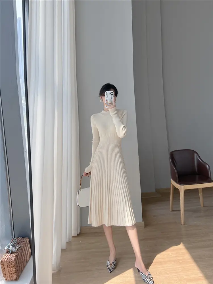 Women's Autumn and Winter Long Sleeve Small Chanel Style Knitted dress 2025 New Style with Coat Inner Base Sweater Long Skirt — feature 3
