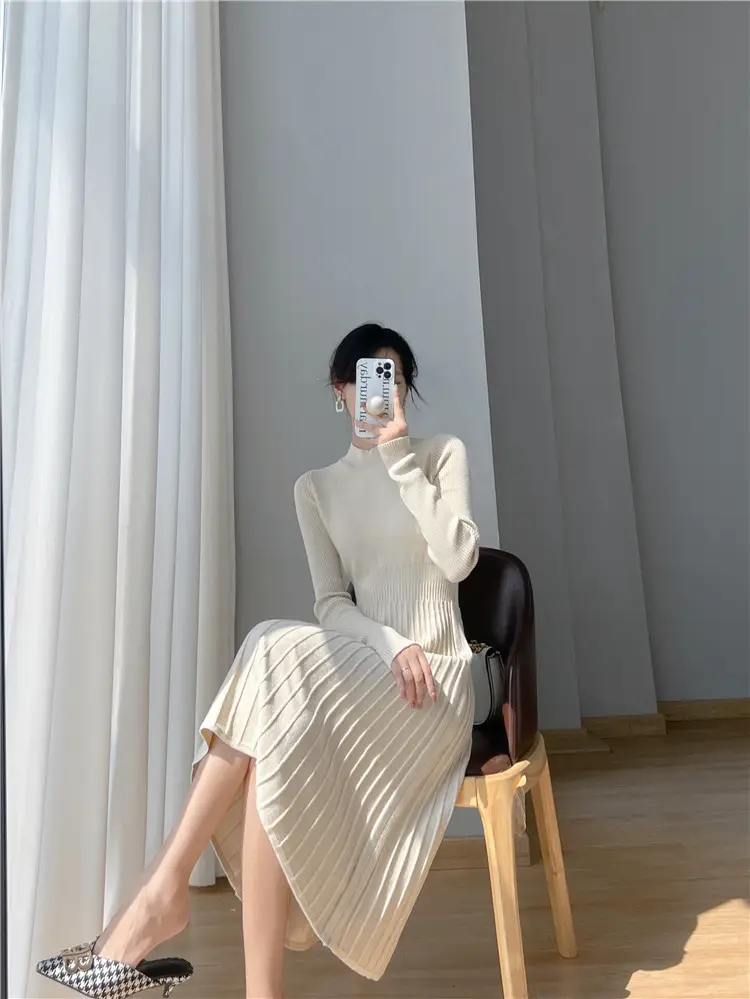 Women's Autumn and Winter Long Sleeve Small Chanel Style Knitted dress 2025 New Style with Coat Inner Base Sweater Long Skirt — feature 4
