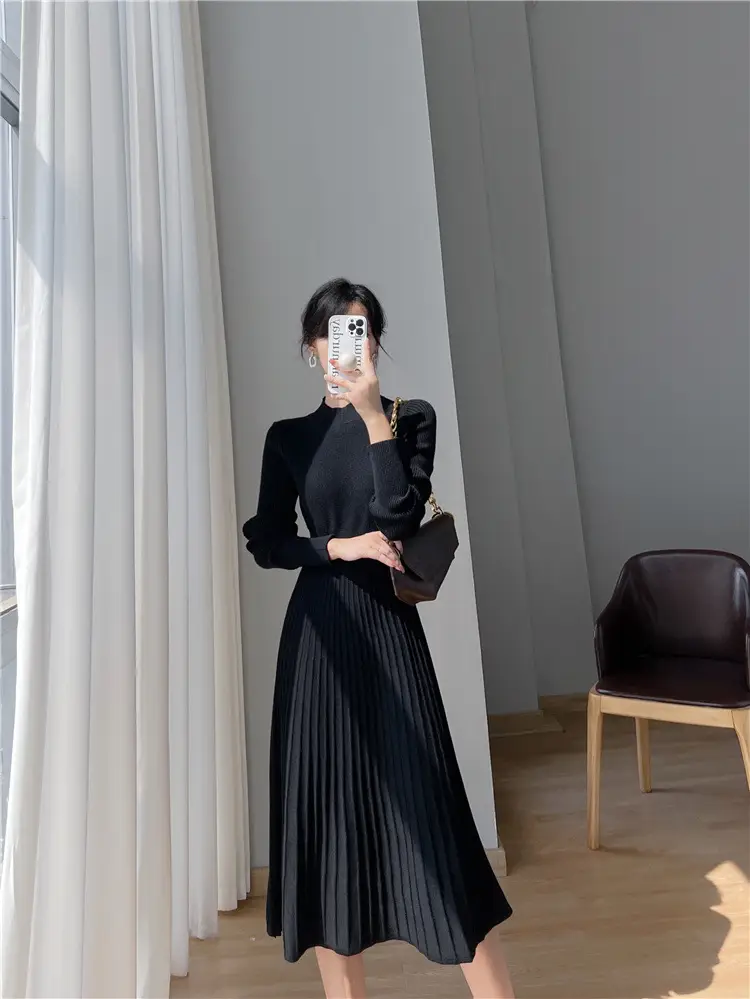Women's Autumn and Winter Long Sleeve Small Chanel Style Knitted dress 2025 New Style with Coat Inner Base Sweater Long Skirt — feature 6