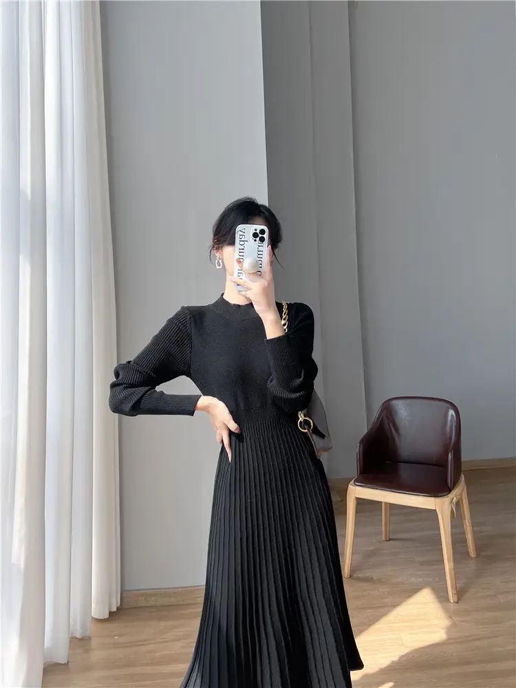 Women's Autumn and Winter Long Sleeve Small Chanel Style Knitted dress 2025 New Style with Coat Inner Base Sweater Long Skirt — feature 7
