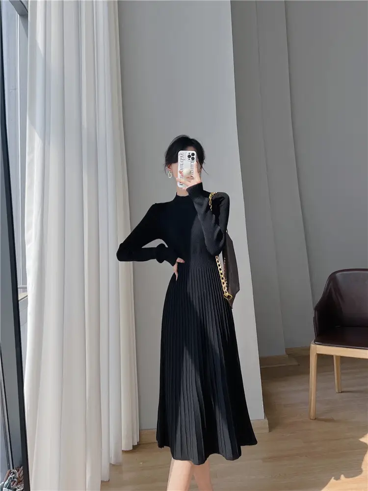 Women's Autumn and Winter Long Sleeve Small Chanel Style Knitted dress 2025 New Style with Coat Inner Base Sweater Long Skirt — feature 8