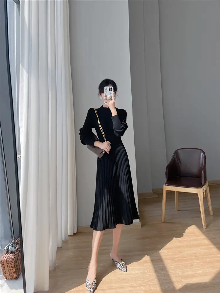 Women's Autumn and Winter Long Sleeve Small Chanel Style Knitted dress 2025 New Style with Coat Inner Base Sweater Long Skirt — feature 9