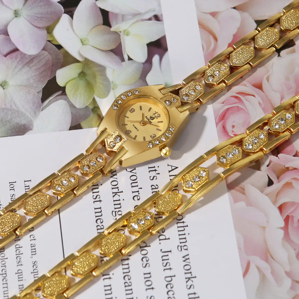 Gold Crystal Bracelet Watch Set for Women - Image 5